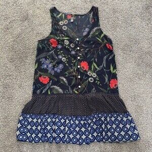 Aerie womens floral mini tank dress size medium ruffle hem button closure